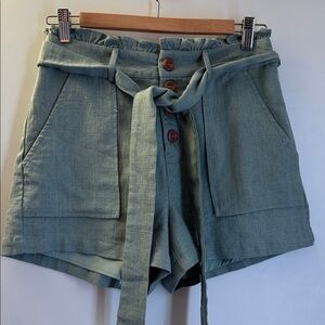 Paper Crane High-Waisted Teal Shorts